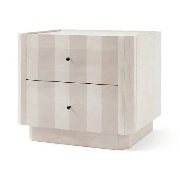2 Drawer Bedside Table - Off-White, Mango Wood