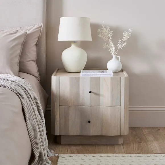 2 Drawer Bedside Table - Off-White, Mango Wood image