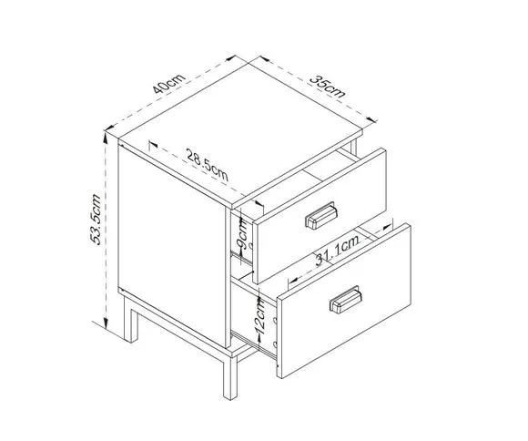2-Drawer Bedside Table - Pine, Wood Effect