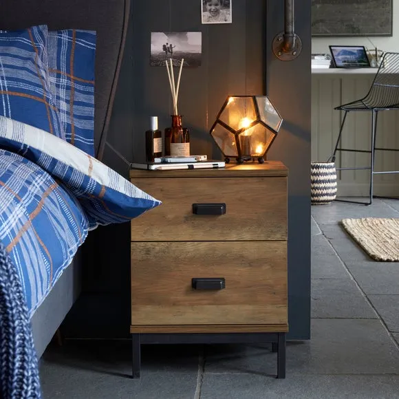 2-Drawer Bedside Table - Pine, Wood Effect