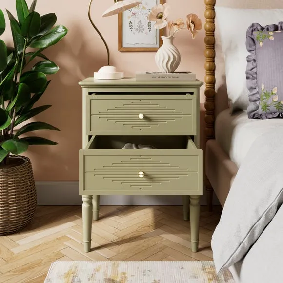 2-Drawer Bedside Table - Soft Olive, Wood