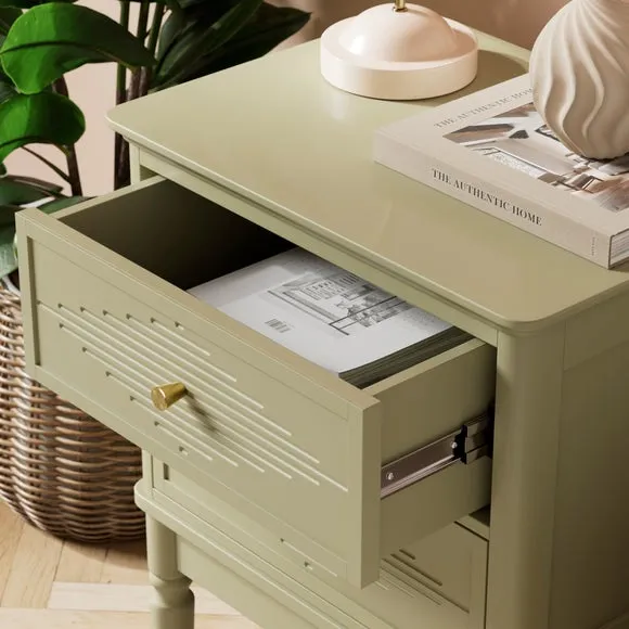 2-Drawer Bedside Table - Soft Olive, Wood