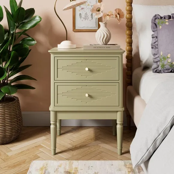 2-Drawer Bedside Table - Soft Olive, Wood image