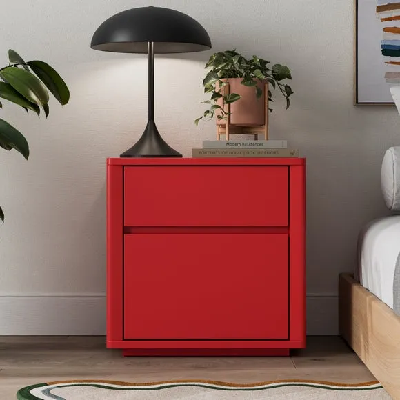 2-Drawer Bedside Table - Tomato, Oak