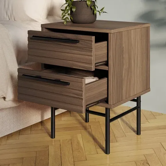 2-Drawer Bedside Table - Walnut, Mango Wood