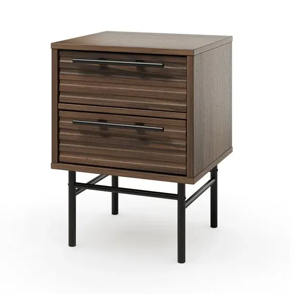 2-Drawer Bedside Table - Walnut, Mango Wood