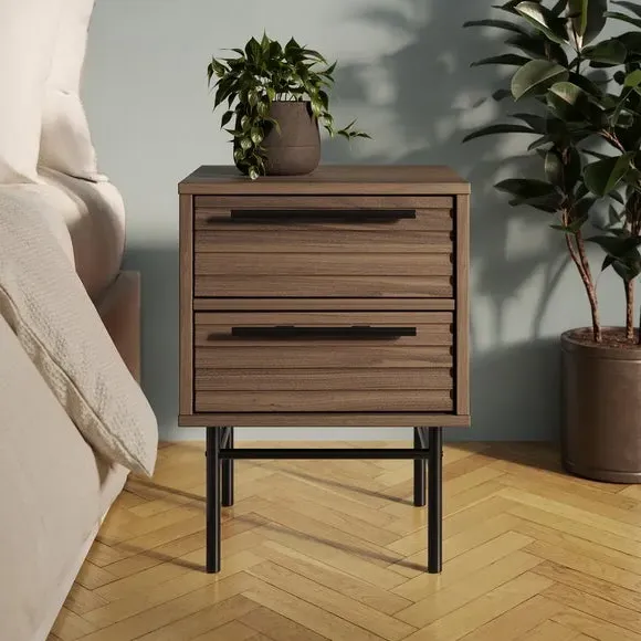 2-Drawer Bedside Table - Walnut, Mango Wood