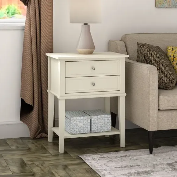 2-Drawer Bedside Table - White, MDF