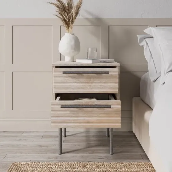 2-Drawer Bedside Table - Whitewash, Mango Wood