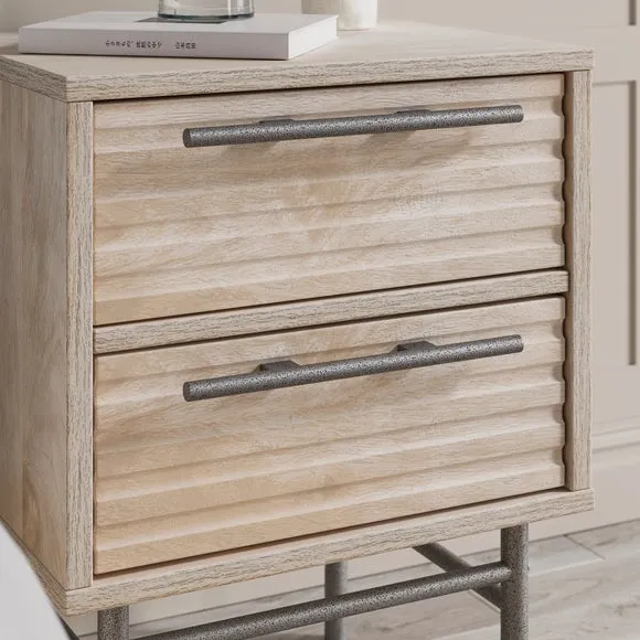 2-Drawer Bedside Table - Whitewash, Mango Wood