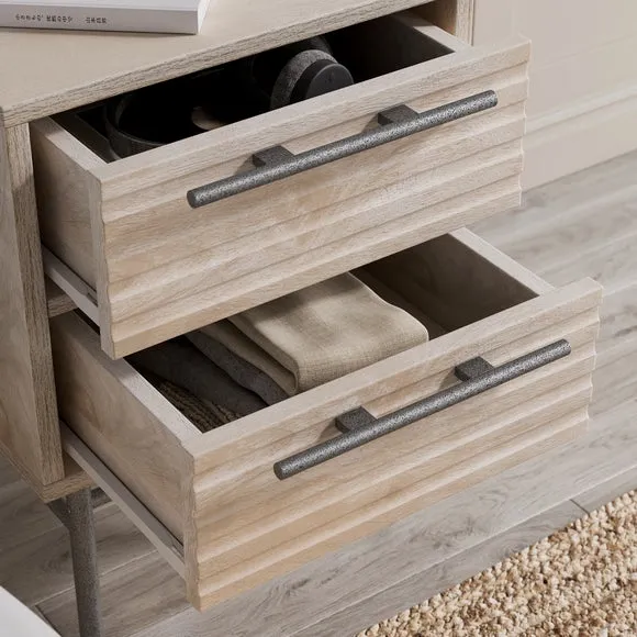 2-Drawer Bedside Table - Whitewash, Mango Wood