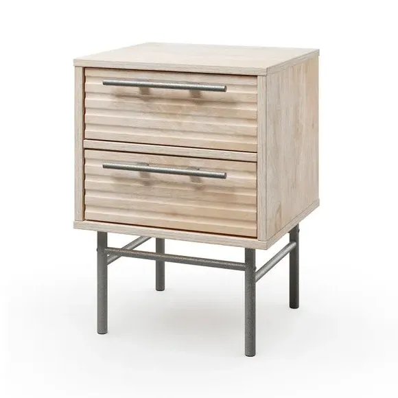 2-Drawer Bedside Table - Whitewash, Mango Wood