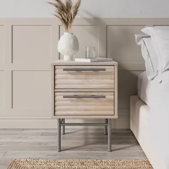 2-Drawer Bedside Table - Whitewash, Mango Wood