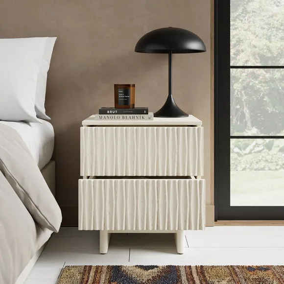 2 Drawer Bedside Table - Whitewashed, Wood
