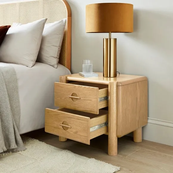2-Drawer Bedside Table with Groove Handles - Whitewash