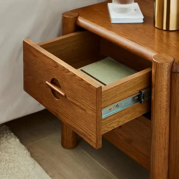 2-Drawer Bedside Table with Groove Handles - Wood