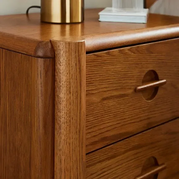 2-Drawer Bedside Table with Groove Handles - Wood