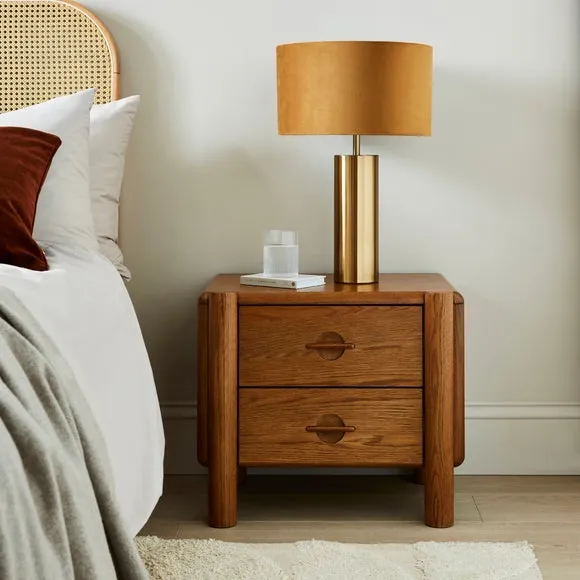 2-Drawer Bedside Table with Groove Handles - Wood