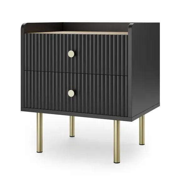 2 Drawer Bedside Table with Shelf - Black, Wood