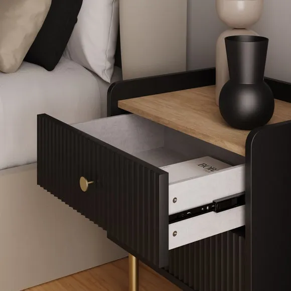 2 Drawer Bedside Table with Shelf - Black, Wood