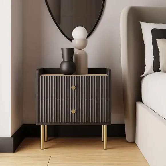 2 Drawer Bedside Table with Shelf - Black, Wood image