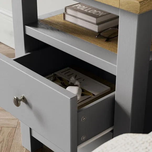 2-Drawer Bedside Table with Shelf - Grey