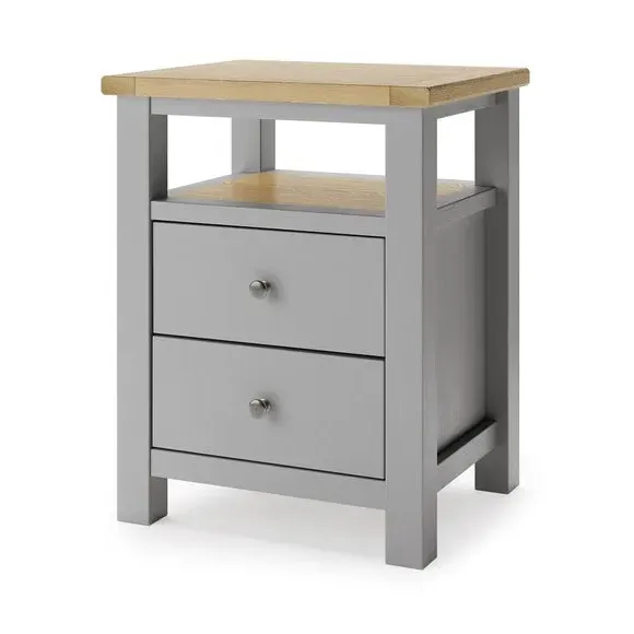 2-Drawer Bedside Table with Shelf - Grey