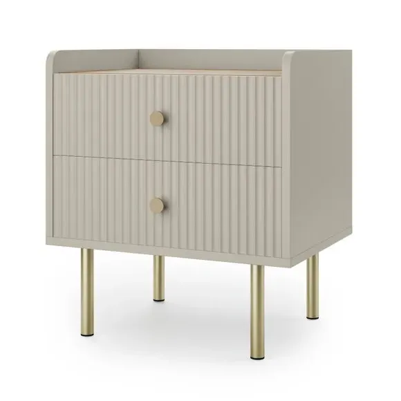 2 Drawer Bedside Table with Shelf - Natural, Wood