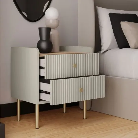 2 Drawer Bedside Table with Shelf - Natural, Wood