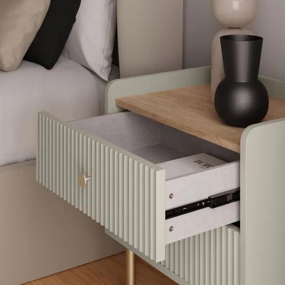 2 Drawer Bedside Table with Shelf - Natural, Wood