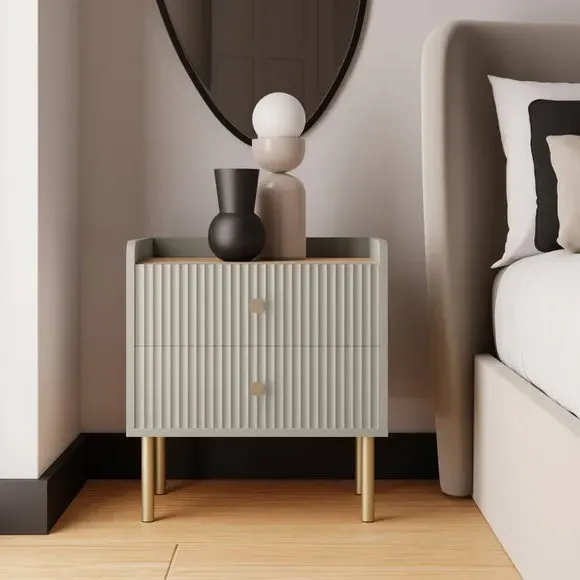 2 Drawer Bedside Table with Shelf - Natural, Wood