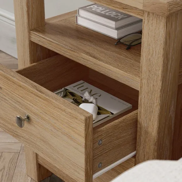 2-Drawer Bedside Table with Shelf - Oak