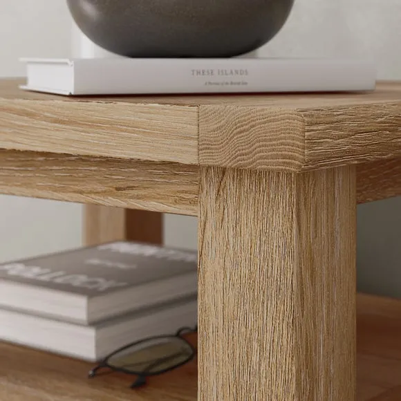 2-Drawer Bedside Table with Shelf - Oak