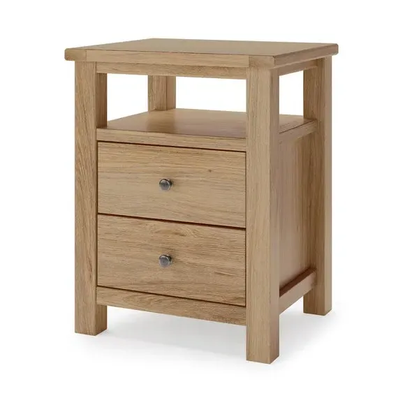 2-Drawer Bedside Table with Shelf - Oak