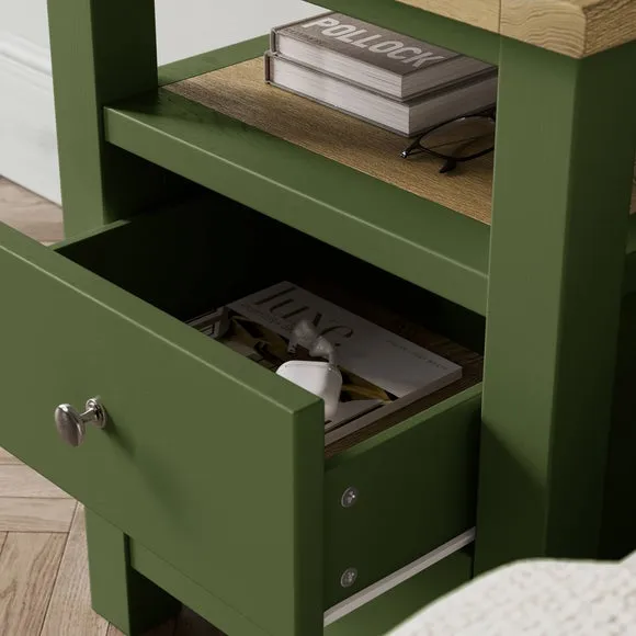 2-Drawer Bedside Table with Shelf - Olive