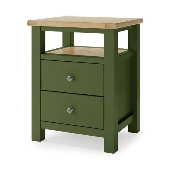 2-Drawer Bedside Table with Shelf - Olive
