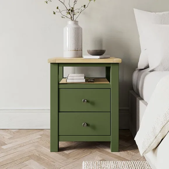 2-Drawer Bedside Table with Shelf - Olive