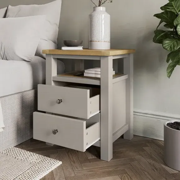 2-Drawer Bedside Table with Shelf - Stone