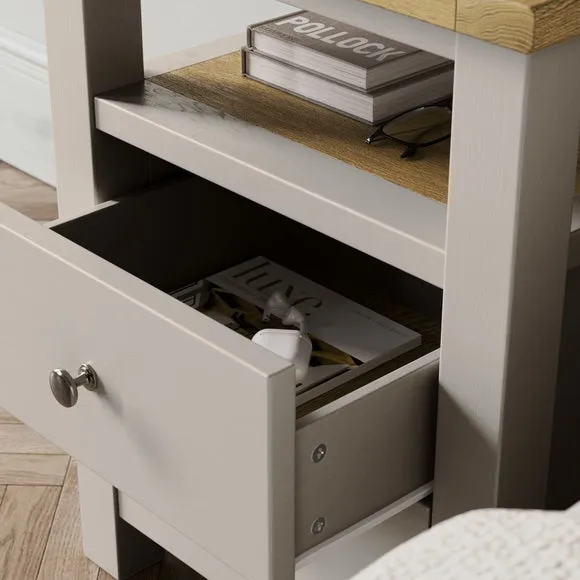 2-Drawer Bedside Table with Shelf - Stone