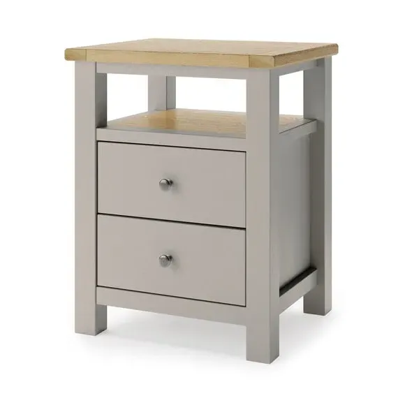 2-Drawer Bedside Table with Shelf - Stone