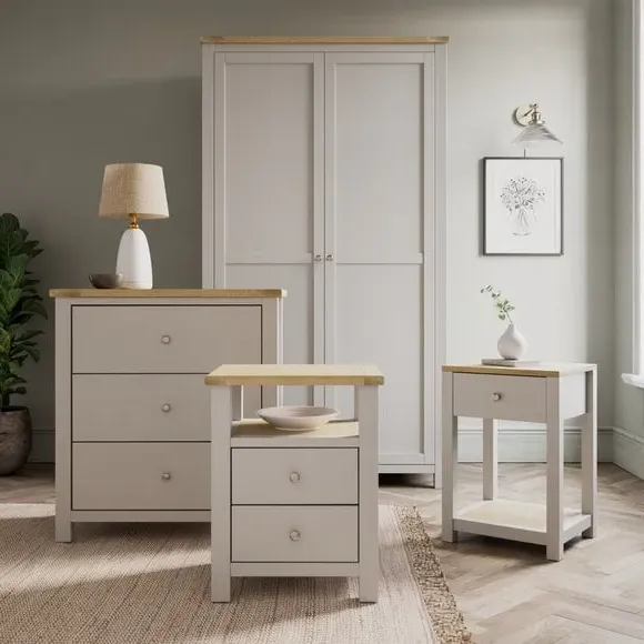 2-Drawer Bedside Table with Shelf - Stone