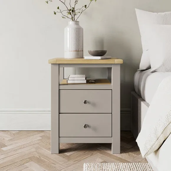 2-Drawer Bedside Table with Shelf - Stone