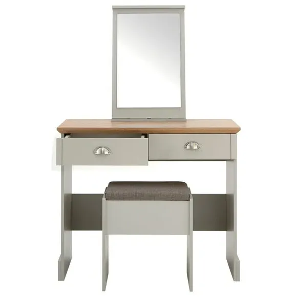2 Drawer Dressing Table Set with Mirror - Grey