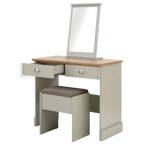 2 Drawer Dressing Table Set with Mirror - Grey