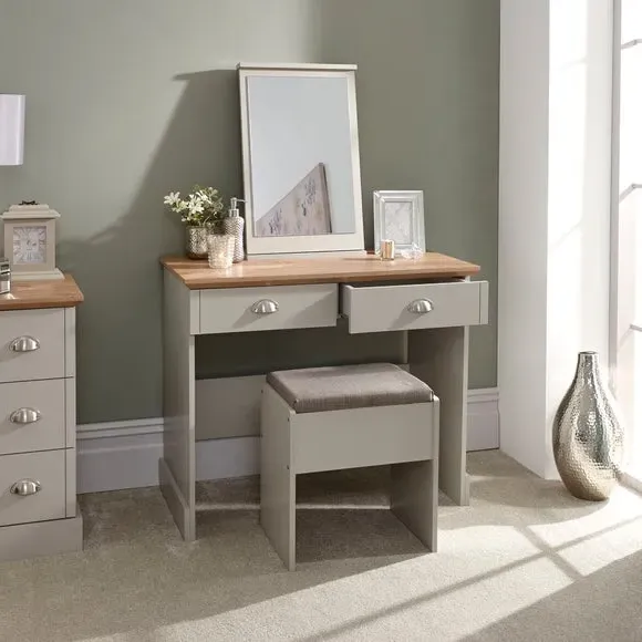 2 Drawer Dressing Table Set with Mirror - Grey