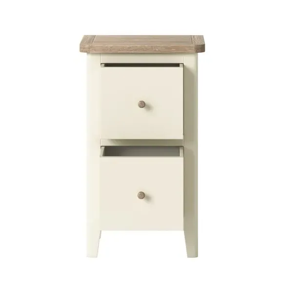 2 Drawer Slim Bedside Table - Ivory, Pine