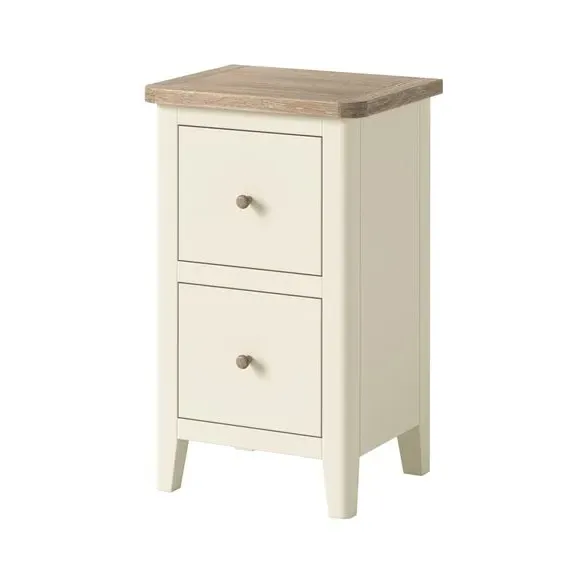 2 Drawer Slim Bedside Table - Ivory, Pine
