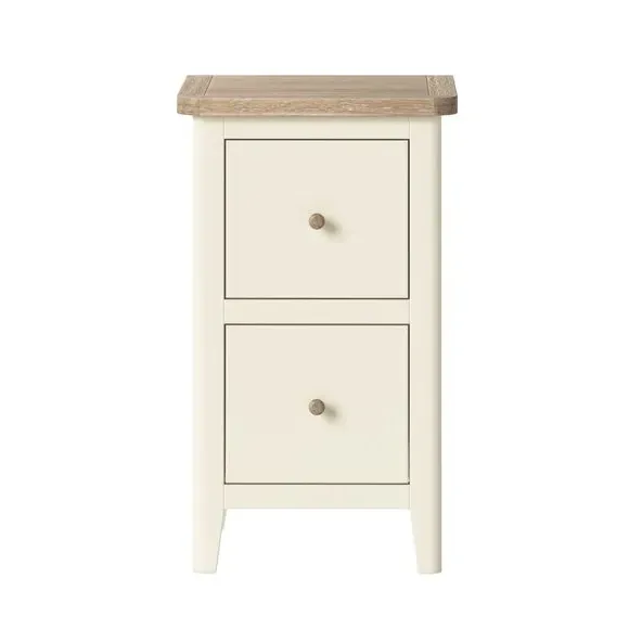 2 Drawer Slim Bedside Table - Ivory, Pine