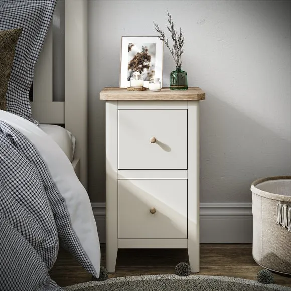 2 Drawer Slim Bedside Table - Ivory, Pine image