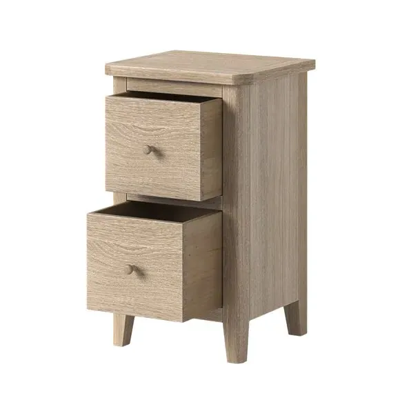 2 Drawer Slim Bedside Table - Light Wood, Pine